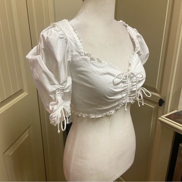 For Love & Lemons Kylie Crop Top Size S White Eyelet Zip Back Spring Vacation - Picture 15 of 16